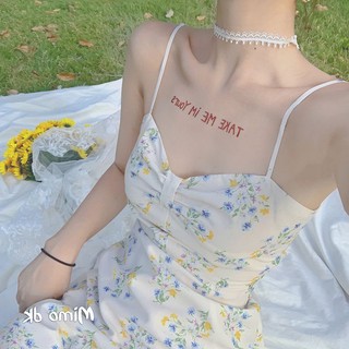 Váy đầm hai dây hoa nhí vàng xanh