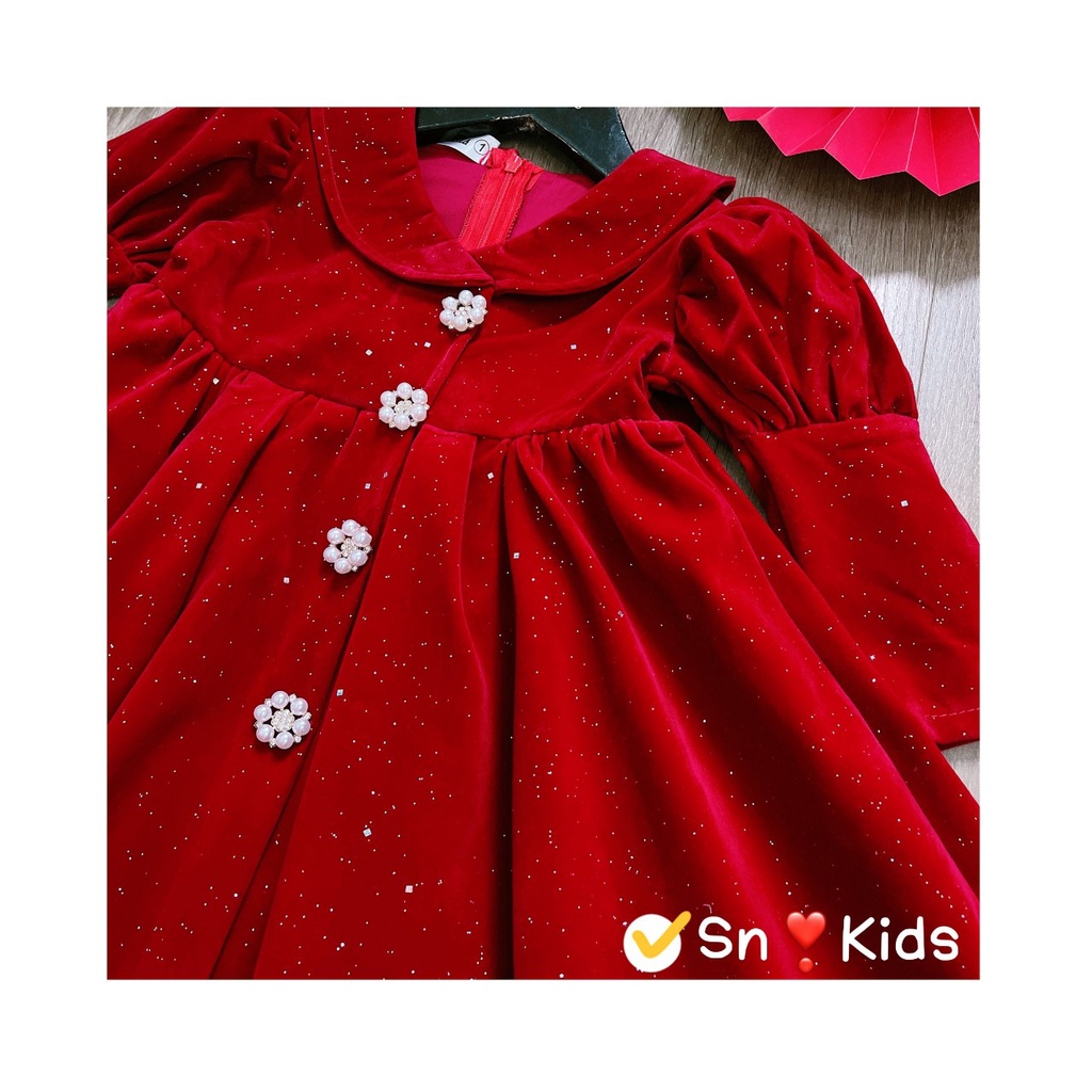 Váy nhung kim tuyến công chúa cho bé gái từ 10-20kg - Đầm công chúa bé gái- Váy bé gái chất nhung Kidbabyonline K168