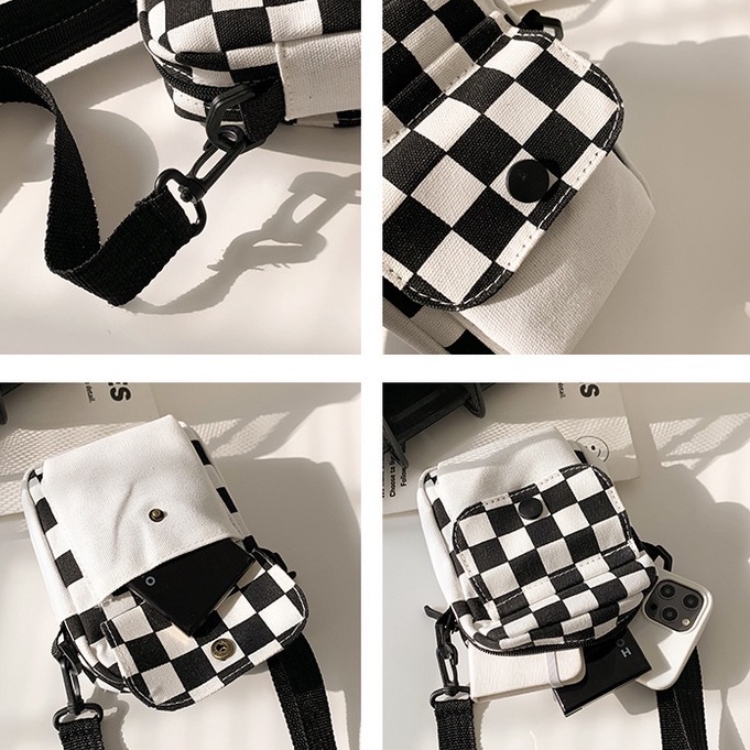 Túi Đeo Chéo Nhỏ Hình Vuông Họa Tiết Kẻ Sọc Bằng Vải Bố Mẫu Mới 2023 ins niche Cá Tính Đa Ứng Dụng Cho Nữ Sinh