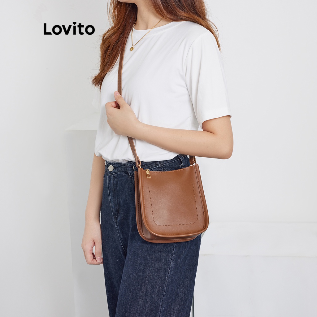 Lovito Túi Tote Hình Tròn Màu Trơn Nhẹ Nhàng L41BA15 (Màu Mơ / Nâu / Vàng / Đen)