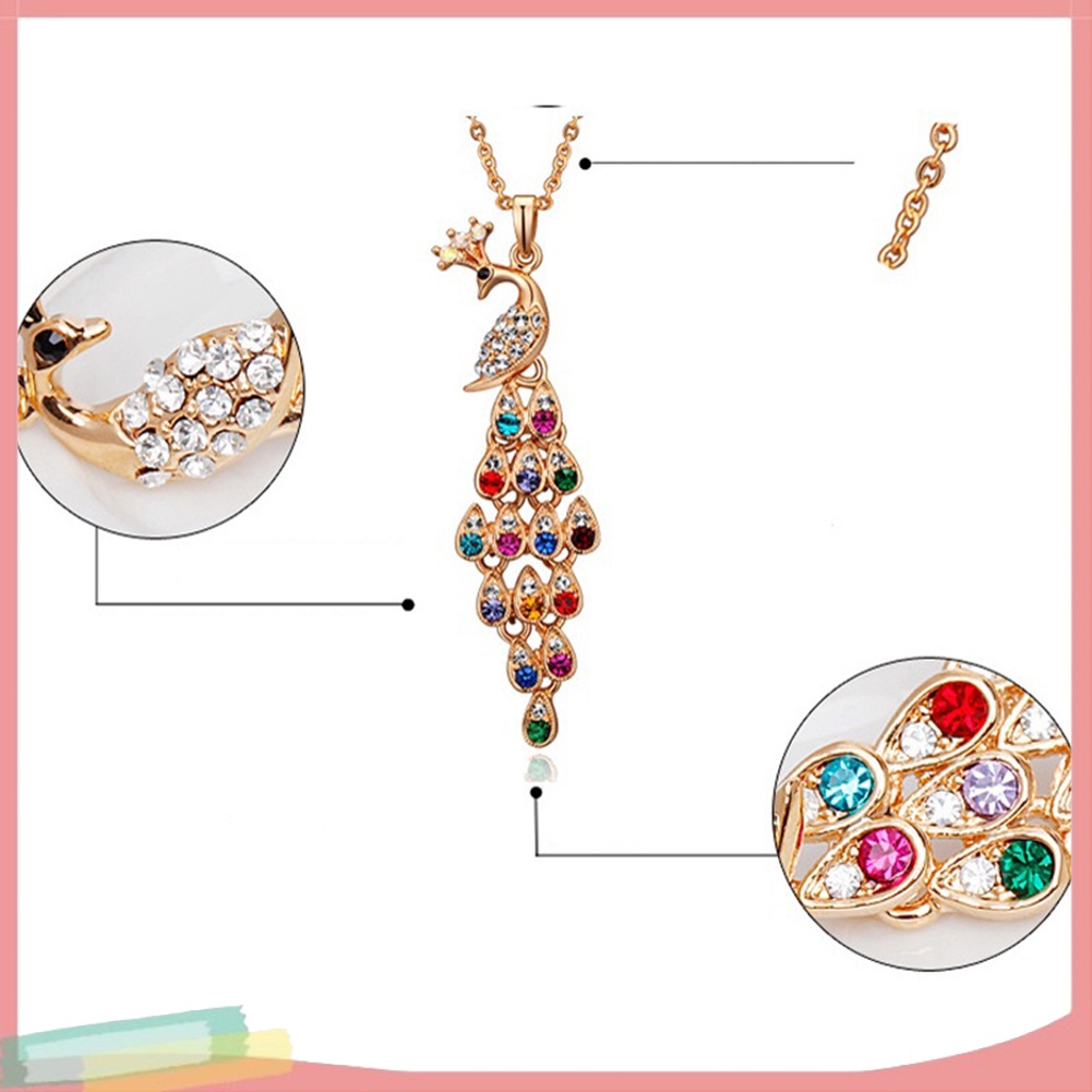 Dây Chuyền Hình Chú Công Đính Đá Nhiều Màu Sắc Thời Trang Cho Nữ