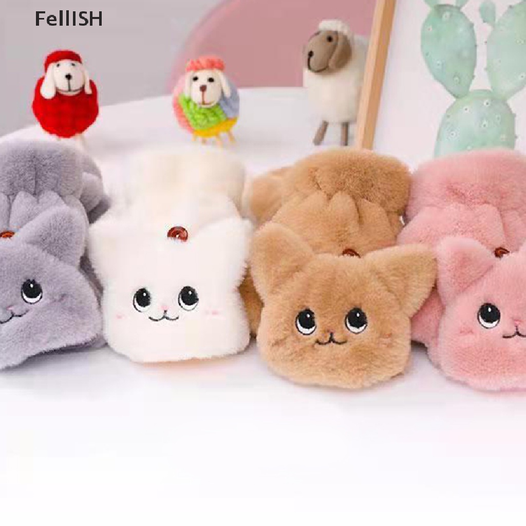 1 Đôi Găng Tay Lông Xù Dày Giữ Ấm Hở Ngón Hình Mèo Dễ Thương 43