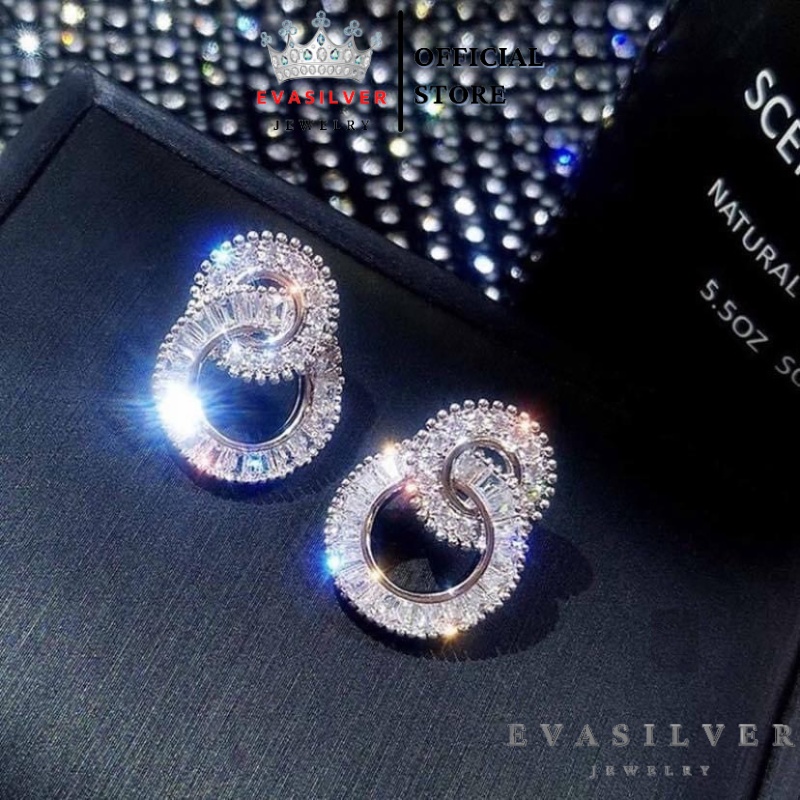 Bông tai bạc nữ gắn đá Evasilver, chất liệu bạc ta sang trọng nữ tính