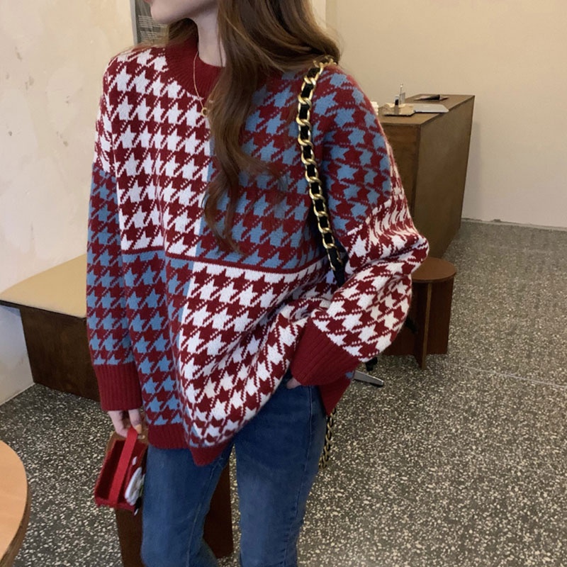 Áo Dệt Kim Tay Dài Họa Tiết Kẻ Sọc Màu Khối Thời Trang Hàn Quốc Dành Cho Bạn Nữ