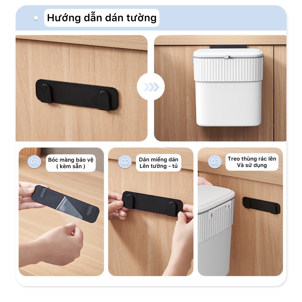 Thùng rác treo tủ bếp, thùng rác treo cửa nắp đậy thông minh nhựa PP cao cấp dùng trong gia đình dễ dàng vệ sinh ASSEL