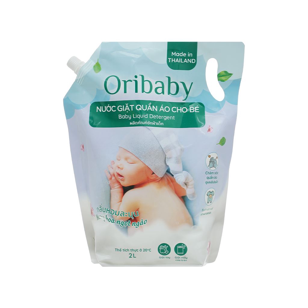 NƯỚC GIẶT CHO BÉ ORIBABY HƯƠNG HOA NGỌT NGÀO TÚI 2L