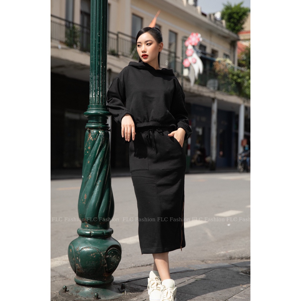 Set Nỉ Nữ WEST SCENT Áo Hoodie Có Mũ Và Chân Váy Dài Xuông Chất Nỉ Bông Cao Cấp Kiểu Dáng Thể Thao Năng Động