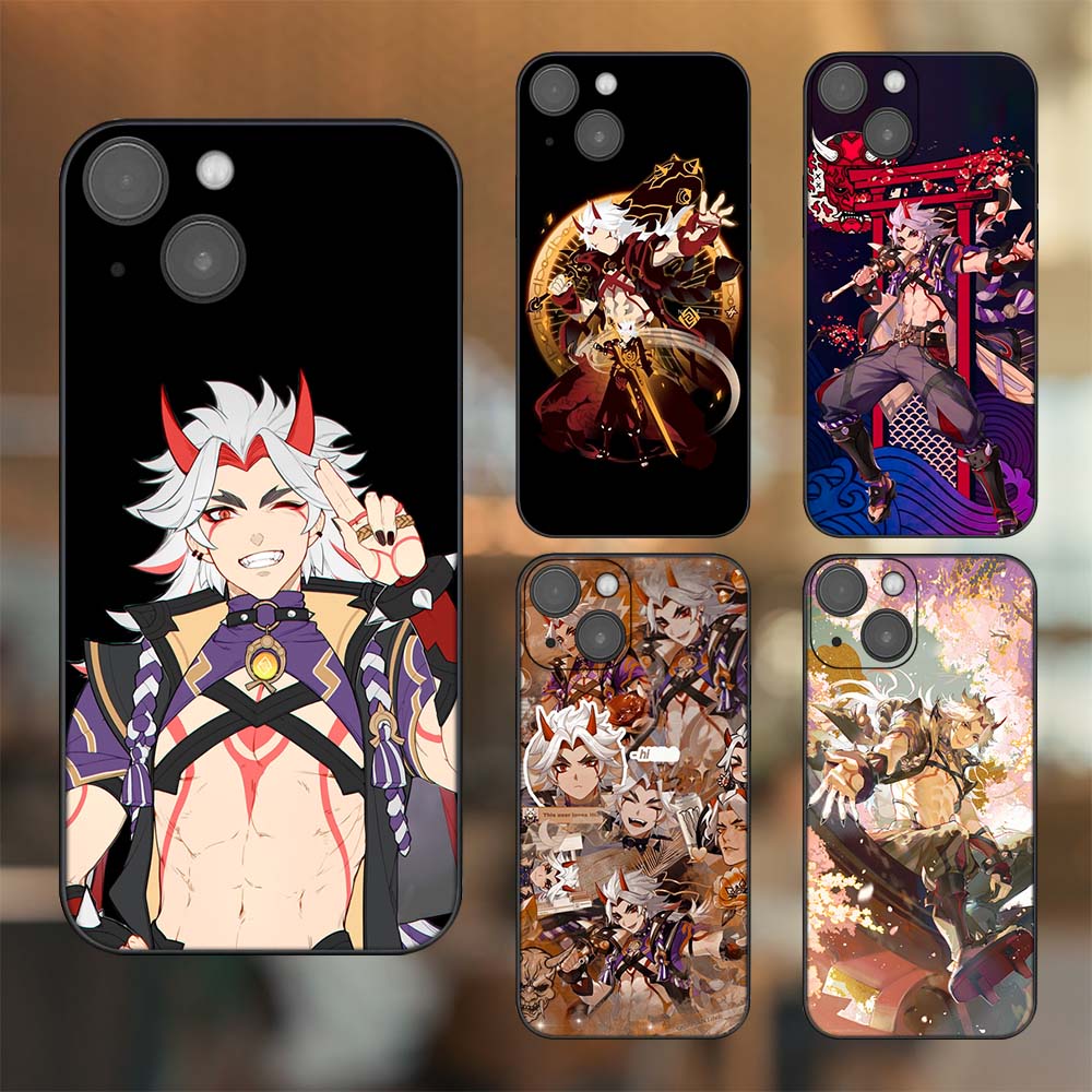 Ốp lưng iPhone 14 dẻo đen cạnh vuông in hình Arataki Itto Genshin Impact