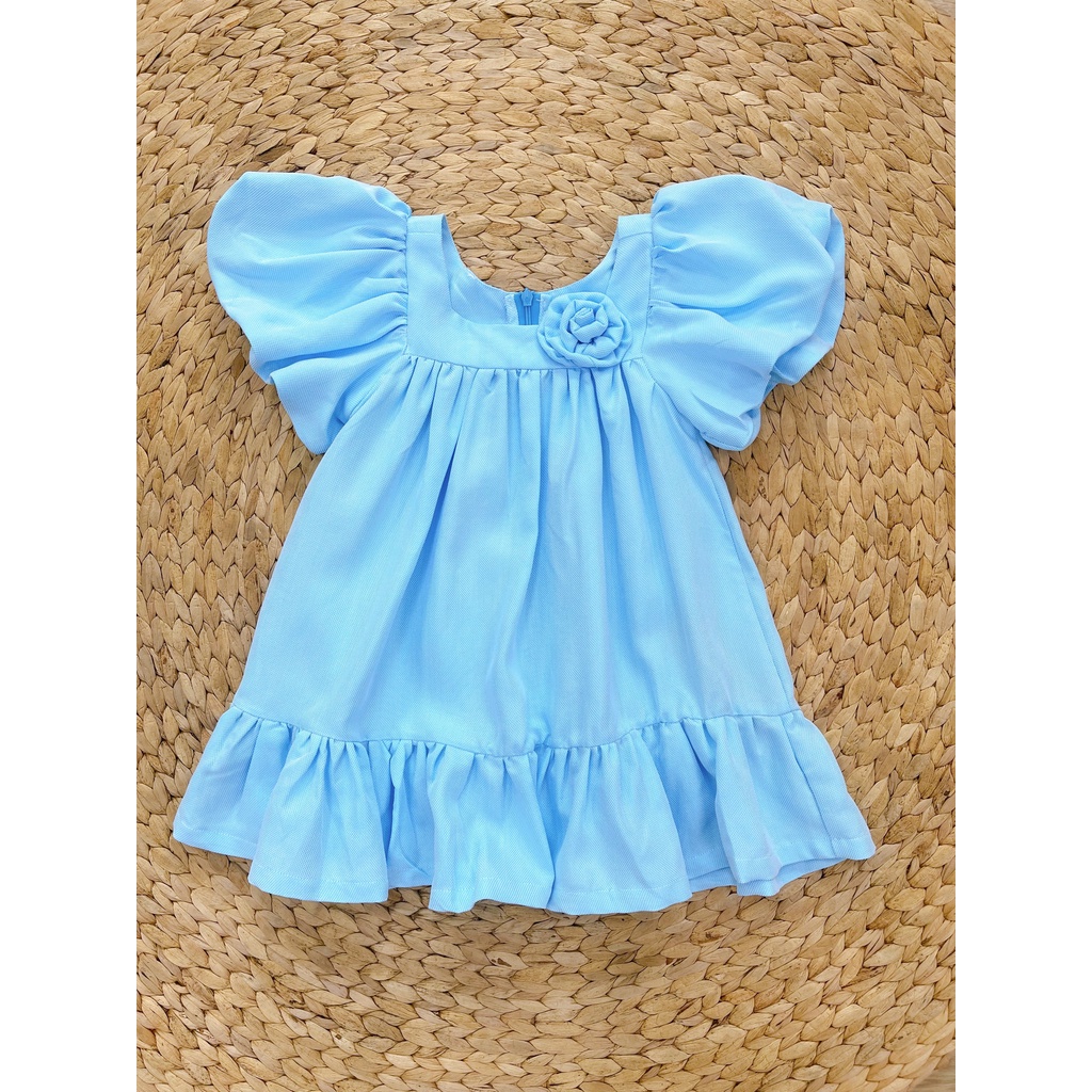 Váy Đầm Bé Gái Babydoll Màu Trắng Voan Hoa Cài Cổ Vuông - M174, M175, M176