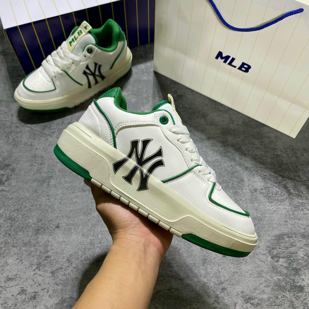 Giày Sneaker MLB NY Chunky Line Nam Nữ Mẫu Mới Đế Cao 5 Phân Màu Trắng - Giày Nam Nữ Cổ Thấp MLB NY Chunky Line Full Hộp