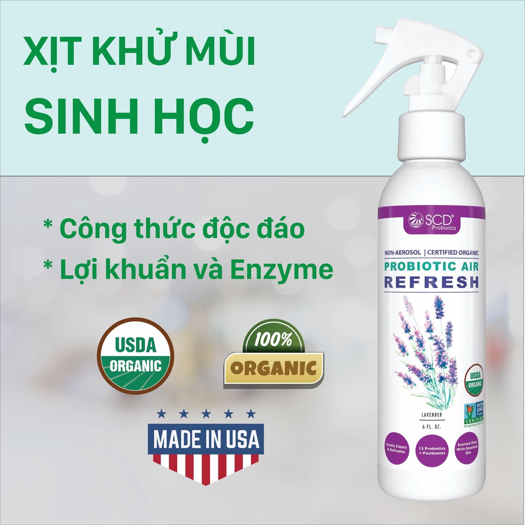 Chai xịt khử mùi Sinh học - Hương Lavender - 177ml - Probiotics Air Refresh (SCD Probiotics, USA)