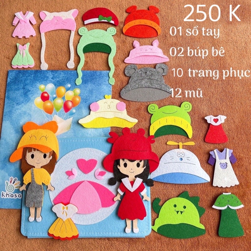 Bộ đồ chơi sổ tay thời trang thay đồ công chúa phiên bản thêm 10 mũ
