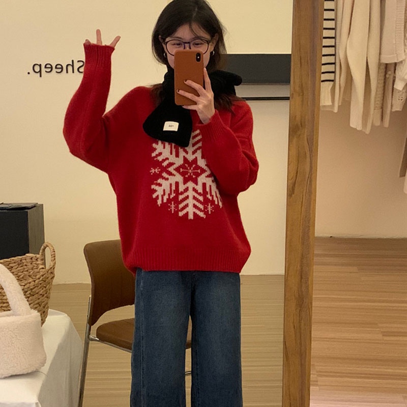 IELGY IELGY Áo sweater Dệt Kim Dáng Rộng Màu Khối Phong Cách retro Dành Cho Nữ