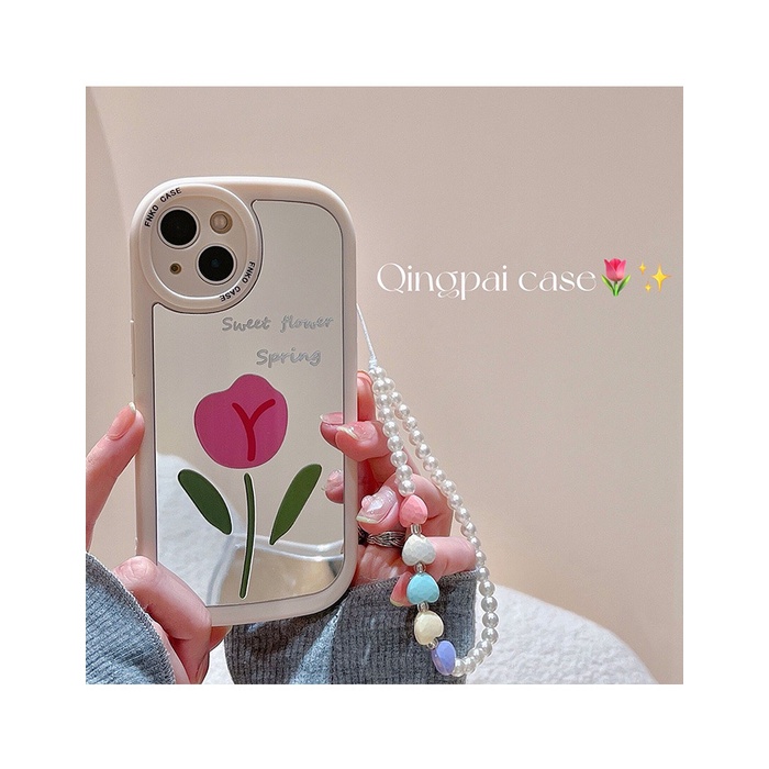 Ốp Điện Thoại Mềm Họa Tiết Hoa Tulip Gắn Dây Xích Cho iPhone 13promax 14 Gram xr11 12 WZPS