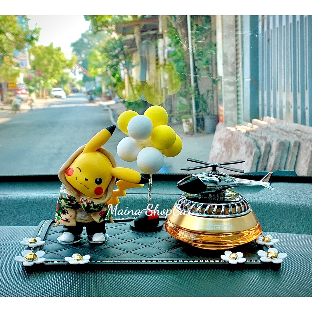 Set mô hình PIKACHU kèm nước hoa hình máy bay Catianpai năng lượng mặt trời trang trí taplo ô tô-POKEMON-CATP
