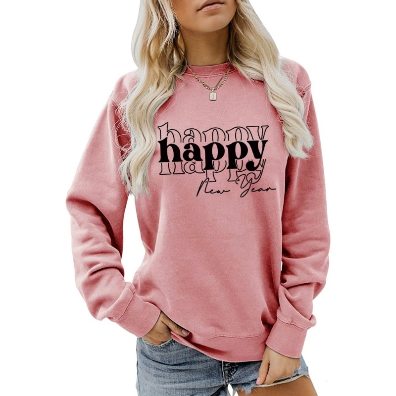 Xiangbao Áo Hoodie Nỉ Chui Đầu Dáng Rộng Tay Dài Cổ Tròn In Chữ Happy Dễ Thương