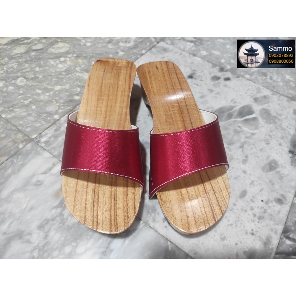 Guốc Gỗ Guốc Mộc Cao 5 Phân Quai Lụa