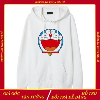 Áo hoodie Nữ nỉ ngoại in hình Doremon vải dày, Áo nỉ da cá form suông rộng có mũ unisex