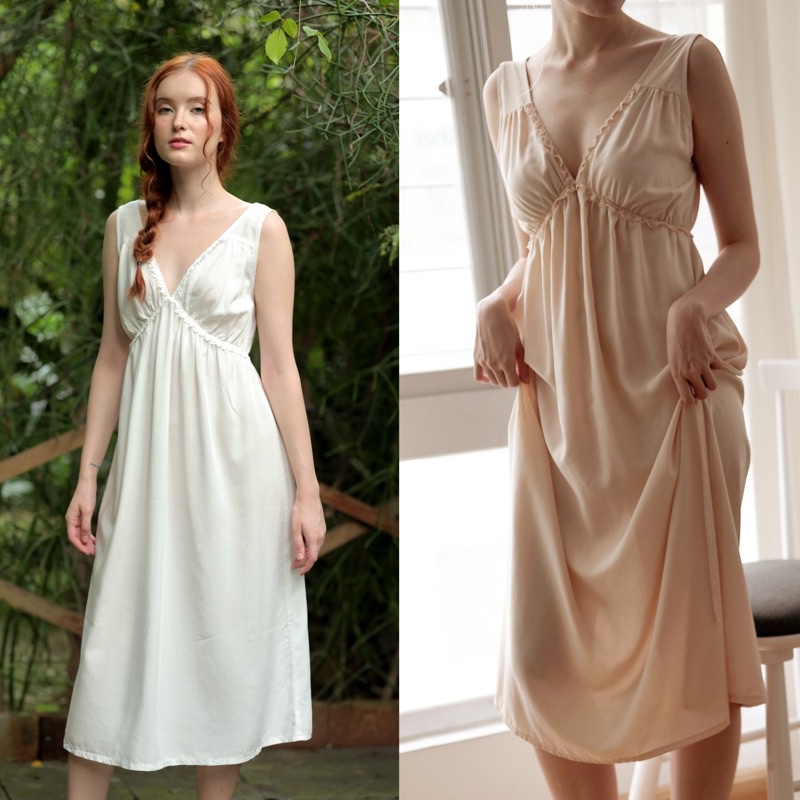 Đầm loungewear DIANA - 100% sợi gỗ tự nhiên - màu Trắng và Da | Forever Füsun