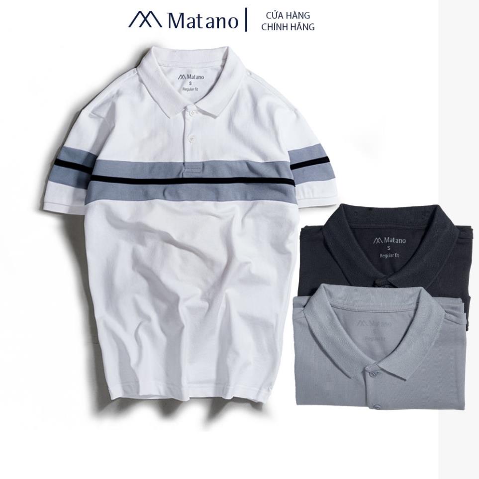 Áo thun polo nam MATANO PO024 phông nam cổ trụ bẻ, vải cá sấu cotton phối màu kẻ ngang đẹp