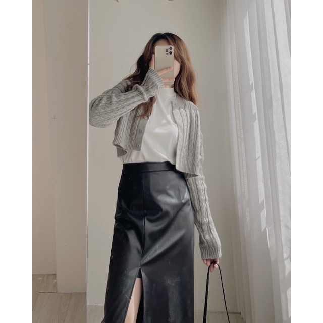 Chân váy da xẻ tà 004