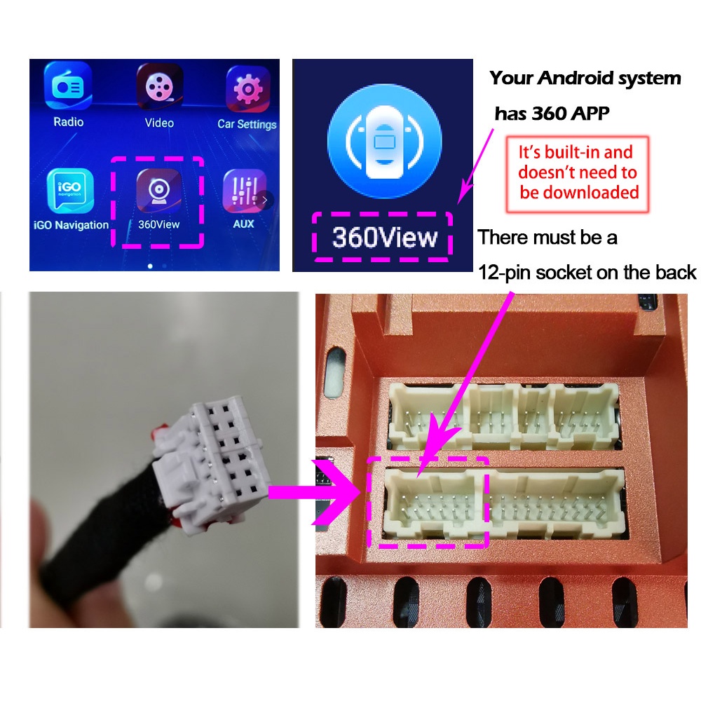 Dây Cáp Máy Ảnh Đầu Vào 12pin Cho Xe Hơi / Máy Quay 360 Hệ Thống Định Vị Android Đa Phương Tiện