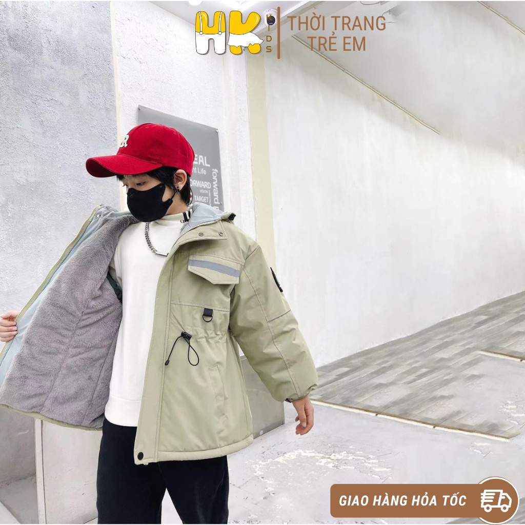 Áo khoác PARKA lót lông cho bé HK KIDS, áo khoác phản quang kèm mũ siêu dày giữ ấm mùa đông sz từ 4-10 tuổi (0698/9031)