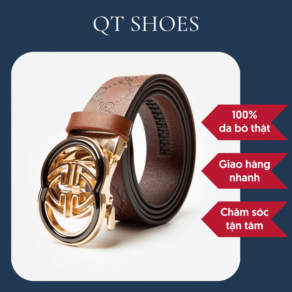 Thắt Lưng Nam Da Bò Nguyên Tấm Thương Hiệu QT Chính Hãng Cao Cấp Mặt Khoá Gucci Đẳng Cấp Thời Trang