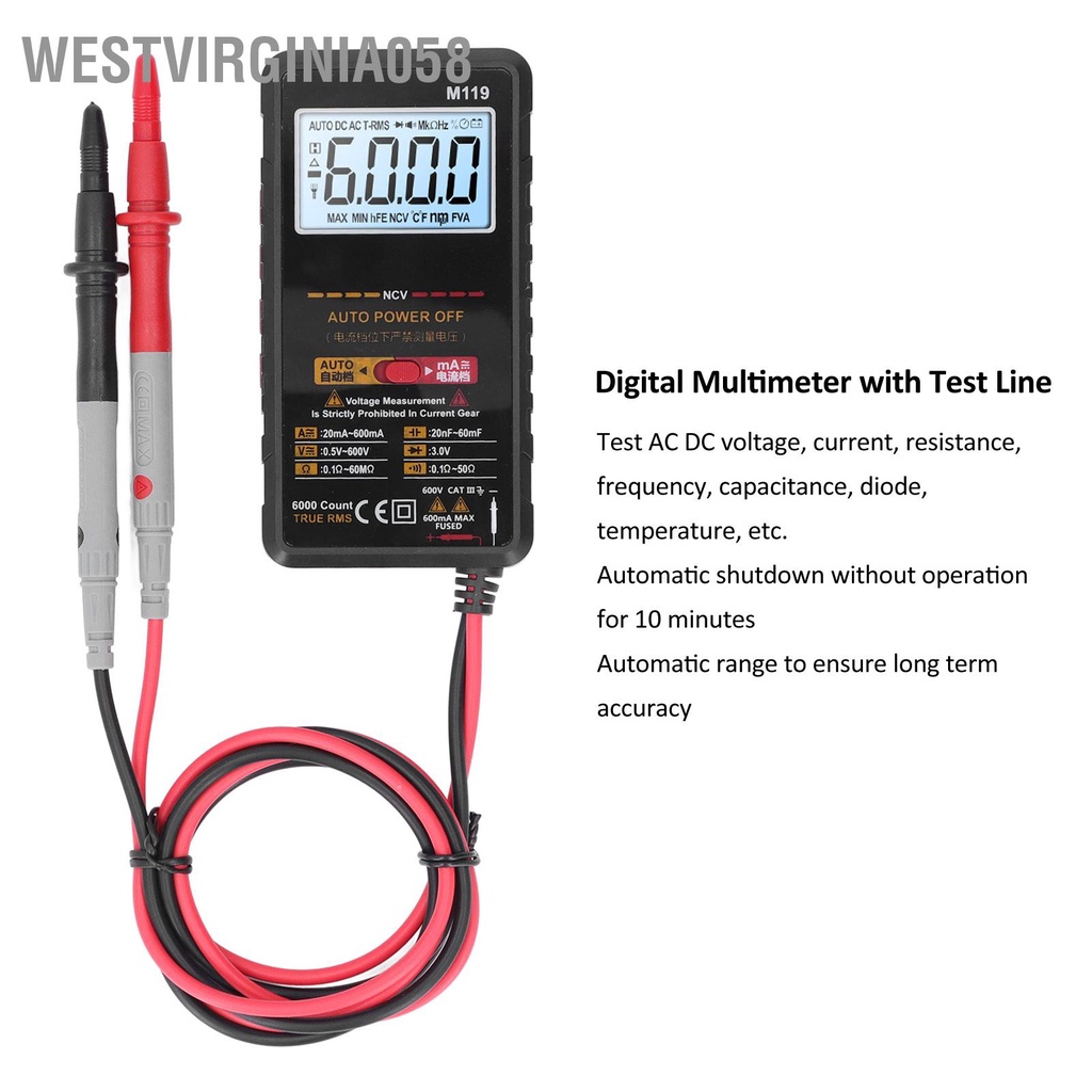 Handheld Digital Multimeter Automatic Range Non Contact Voltage Current Resistance Test Meter