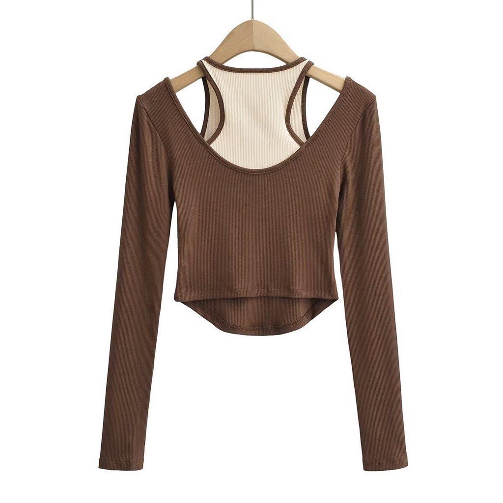 Áo kiểu nữ dài tay vạt bầu phối yếm siêu xinh- Ringu shop