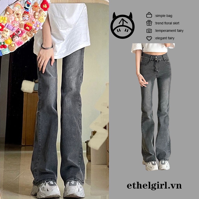 Ethelgirl Quần jeans Nữ Lưng Cao Ống Loe Thời Trang