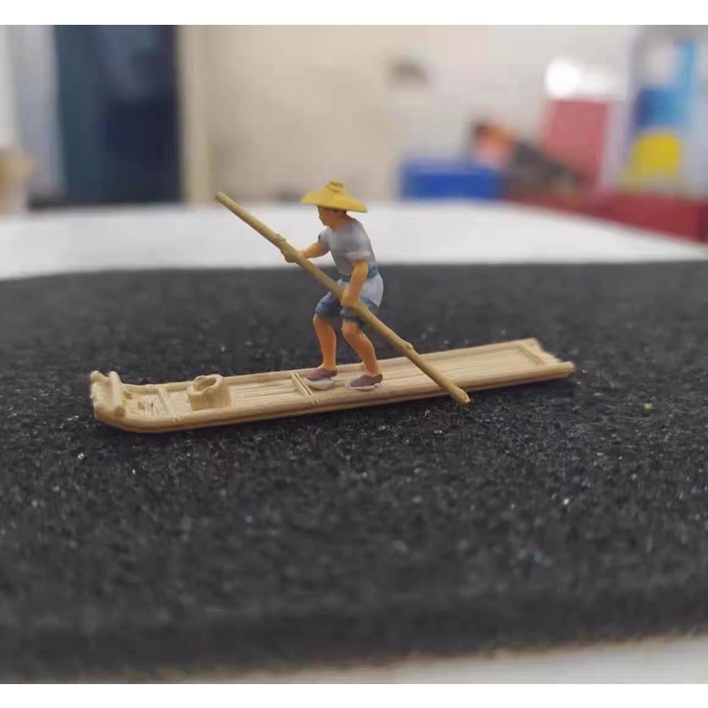 Người chèo bè Tre qua sông tỉ lệ: 1:64 Tượng phối tiểu cảnh, hòn non bộ, mô hình, phối lũa cây, phối đá cảnh, suiseki