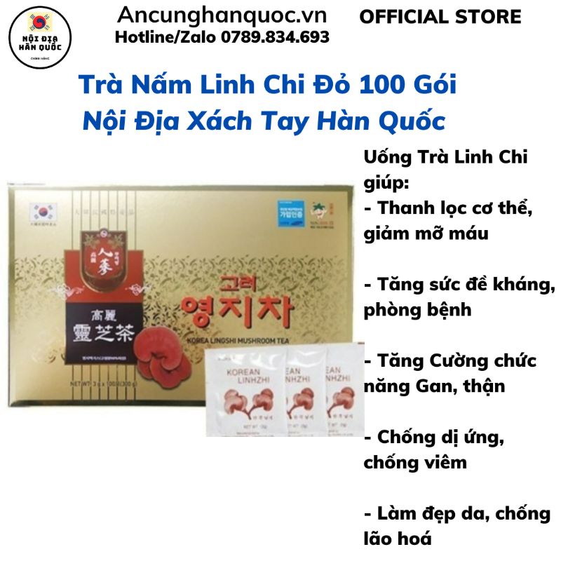 Nội địa Hàn - Trà linh chi Hàn Quốc 100 gói KOREA LINGSHI MUSHROOM TEA chính hãng
