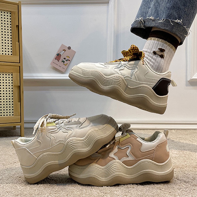 Giày Bánh Mì Đế Dày Cổ Thấp Gợn Sóng Mới Cho Nữ