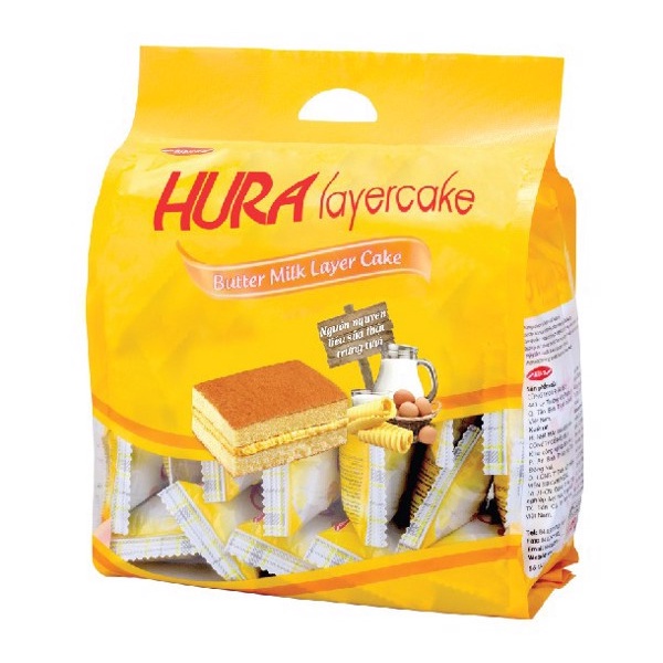 Bánh bông lan cắt Hura Layer Cake 360g Bibica - Béo ngậy mềm mịn chất lượng (Túi 24 gói x 15g)