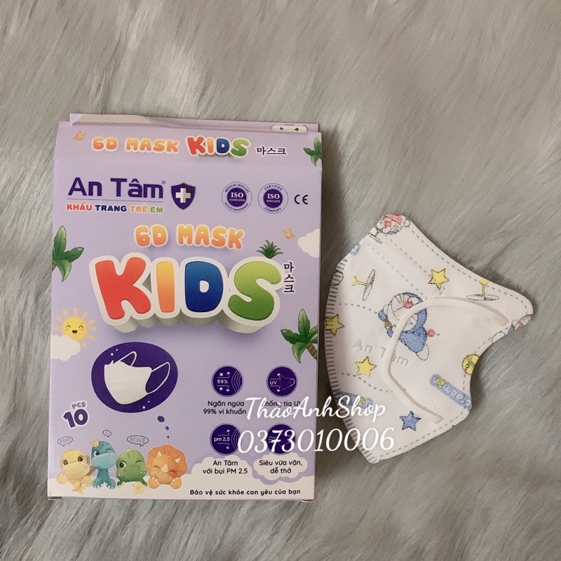 Hộp 10 cái khẩu trang 6D Kids An Tâm dành cho bé 2-6 tuổi đủ hình