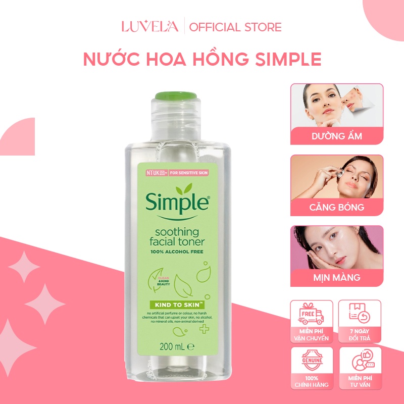 Nước Hoa Hồng Simple Dành Cho Da Nhạy Cảm, Da Khô, Da Dầu Mụn Kind To Skin Soothing Facial Toner 200ml  Hh07