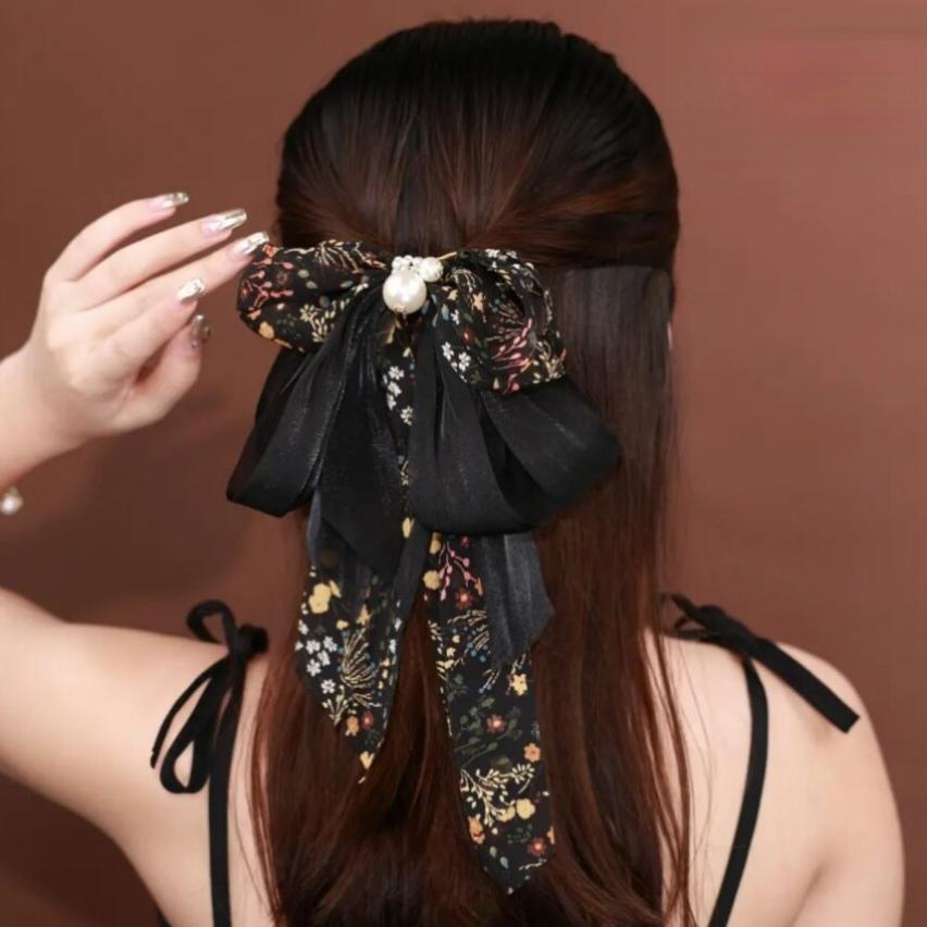 Kẹp Tóc Nơ Đính Ngọc Trai Sang Trọng Cho Nữ