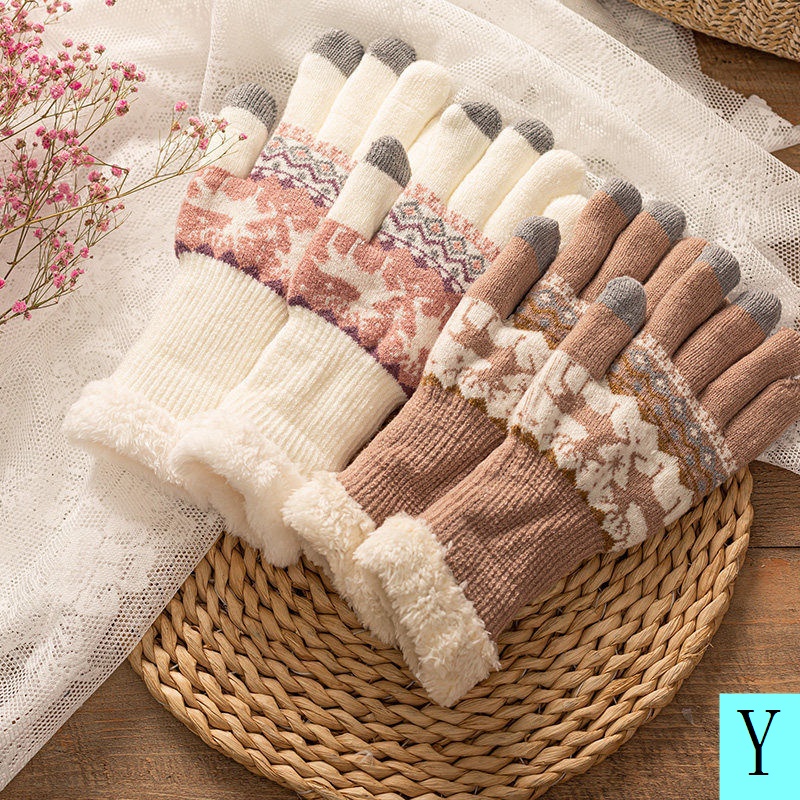 Găng Tay Đi Xe Đạp Mùa Đông Lót Lông Cừu Dày Dặn Chống Lạnh Phiên Bản Giáng Sinh Năm Điểm Hàn Quốc