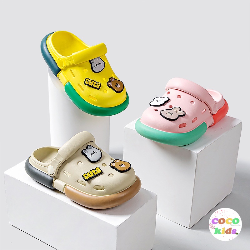 Dép cho bé Cheerful Mario, sục cross bé gái bé trai chống trượt họa tiết hoạt hình thỏ gấu cute siêu nhẹ form to B-3