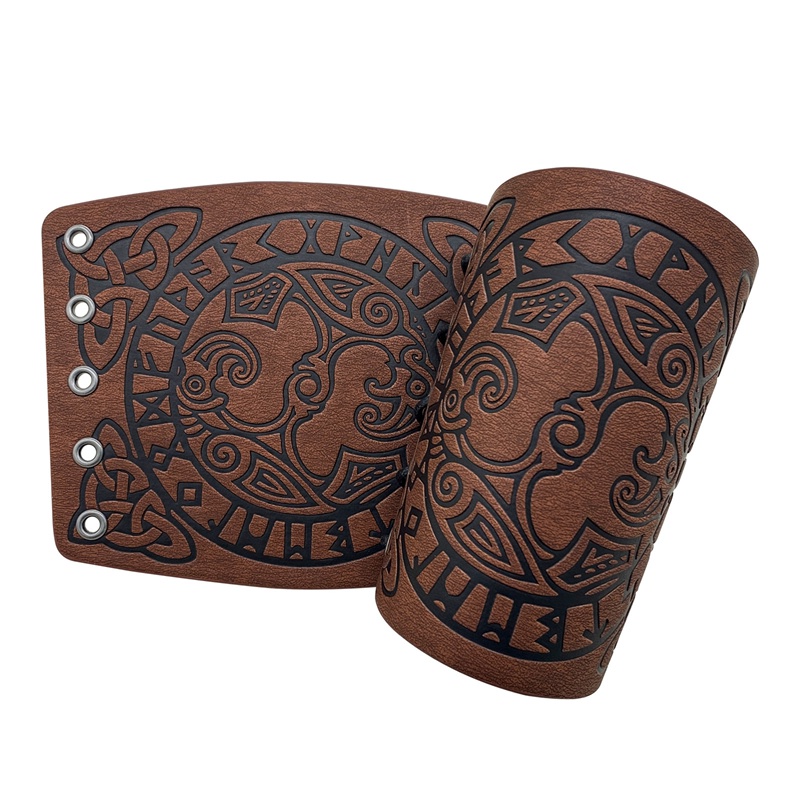 Vòng Tay Giả Da Dập Nổi Họa Tiết Phong Cách Viking 16X13Cm
