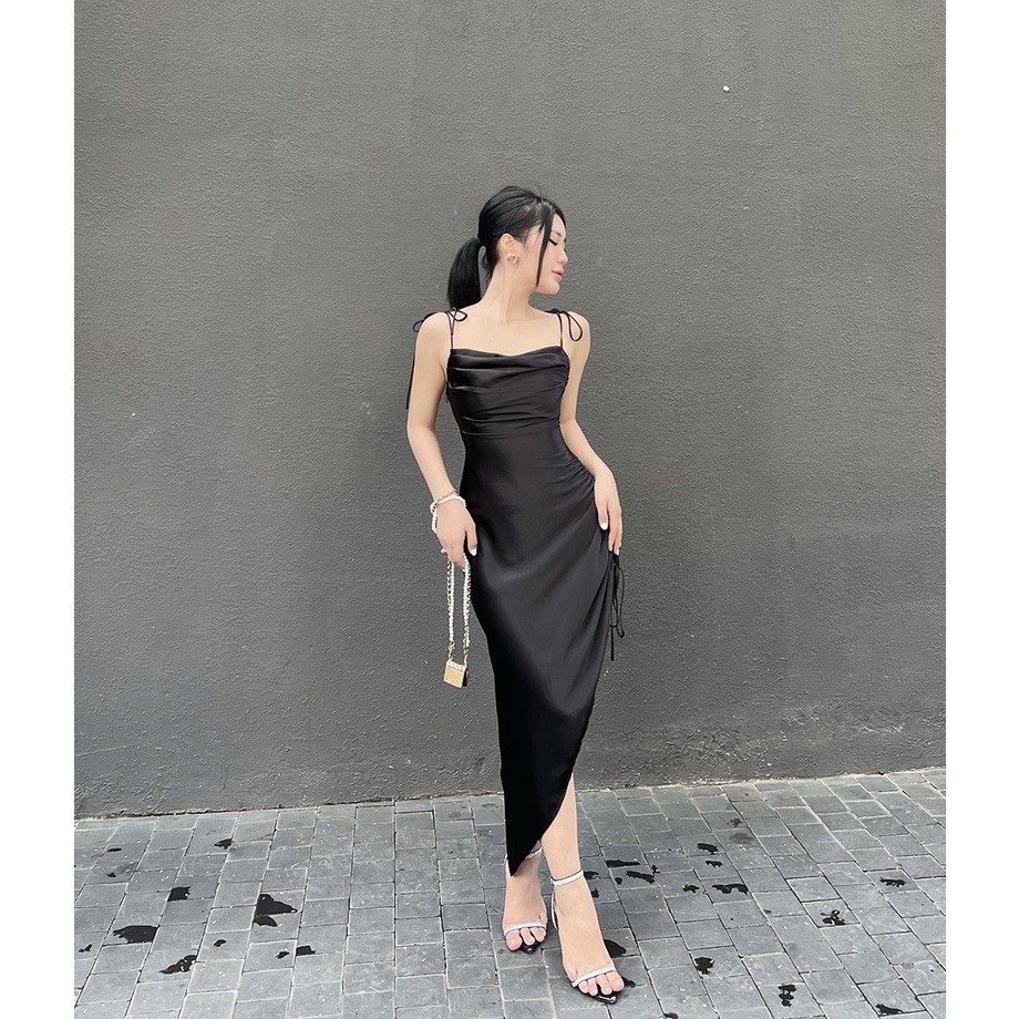 Đầm dự tiệc chất lụa cột dây vai chéo tà xinh xắn - Wendy DRESS