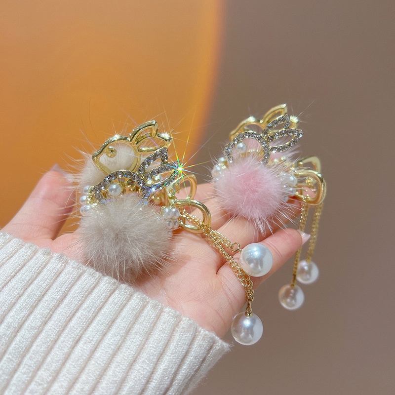 Kẹp Tóc Đính Lông Thỏ Tua Rua Cao Cố Định Tóc Đuôi Ngựa Chống Rối Mùa Thu Và Mùa Đông Mới