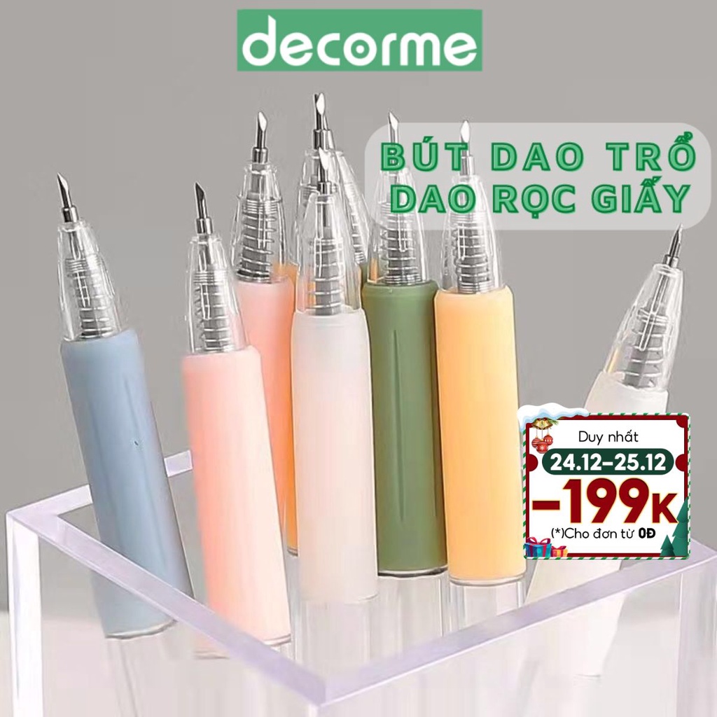 Dao rọc giấy DecorMe bút dao tỉa sticker washi bút dao trổ dùng rọc giấy, cắt tỉa, unboxing dụng cụ văn phòng phẩm