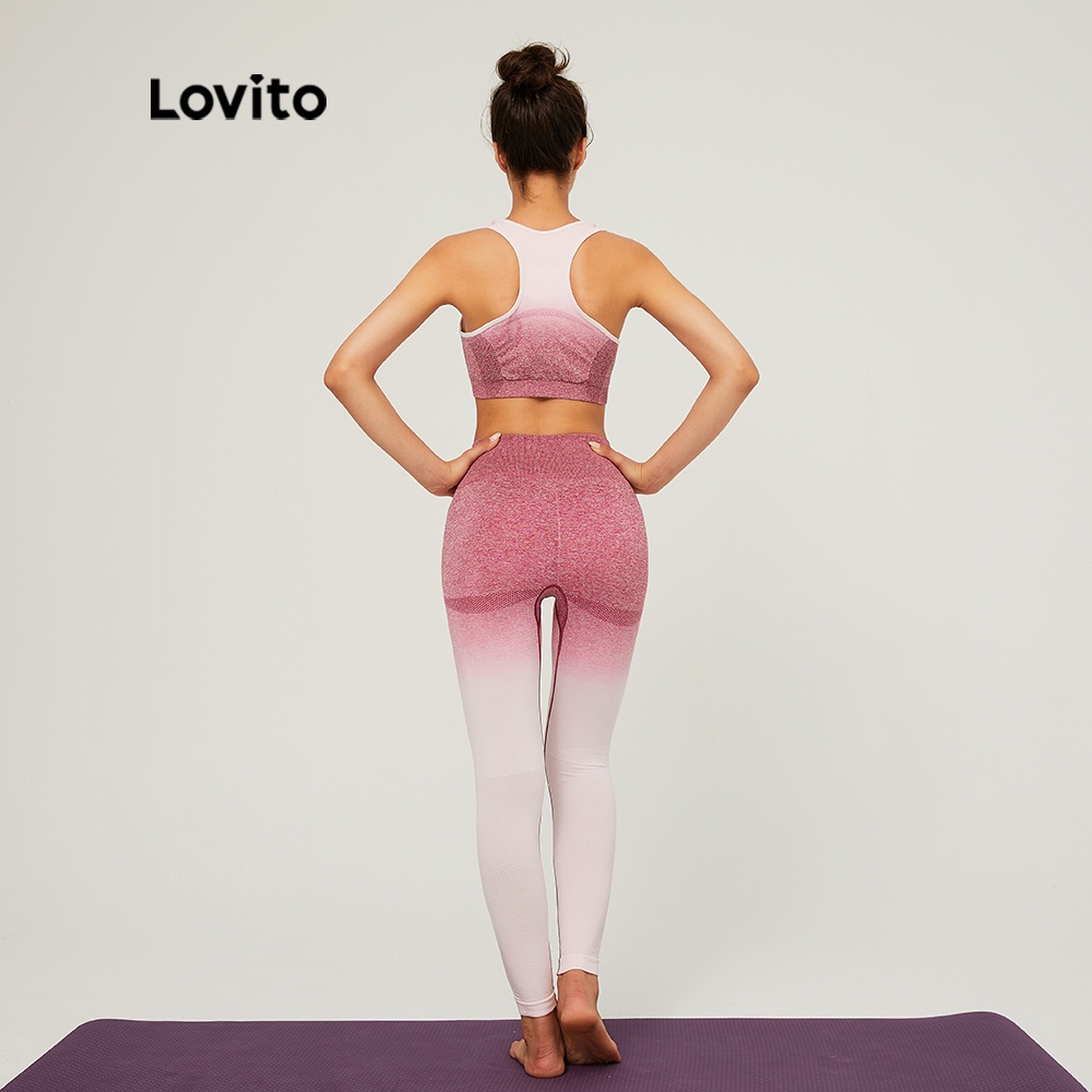 Áo ngực thể thao Lovito không gọng không đường may ôm dáng thoáng khí thấm hút mồ hôi L03114 màu đỏ gradient