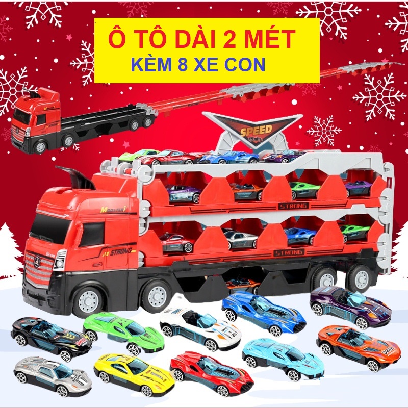 Ô tô đồ chơi xe tải 3 tầng kèm 8 xe đua nhỏ mô hình đường đua xe dài 1.65 - 2m có thể gấp gọn cho bé, quà tặng sinh nhật