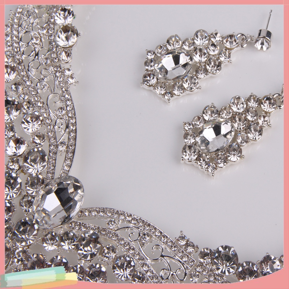 Bộ Vòng cổ + đôi khuyên tai đính kim cương giả lấp lánh thời trang cho nữ