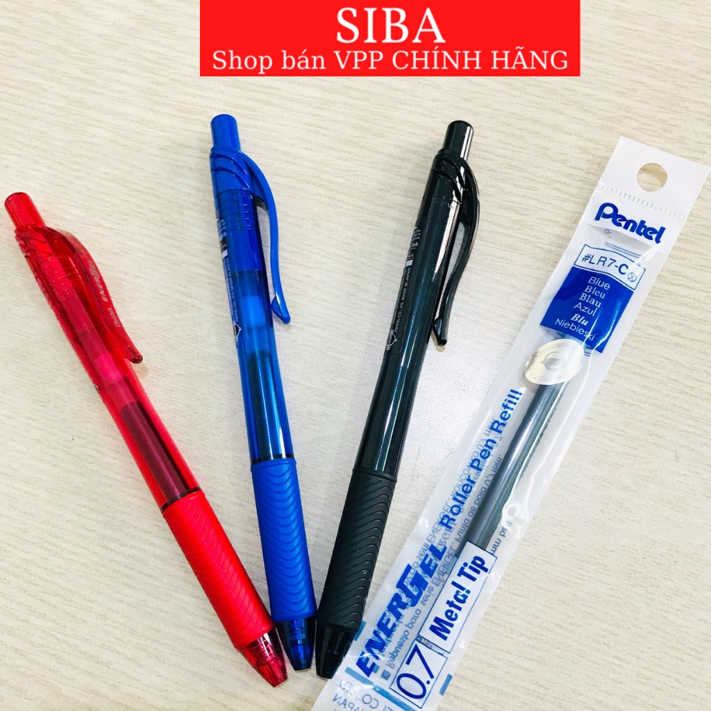 Bút gel Pentel energel dạng bấm, viết mực nước màu xanh/ đỏ/ đen nét bút 0.5mm/ 0.7mm/ 1.0mm- Ruột thay thế