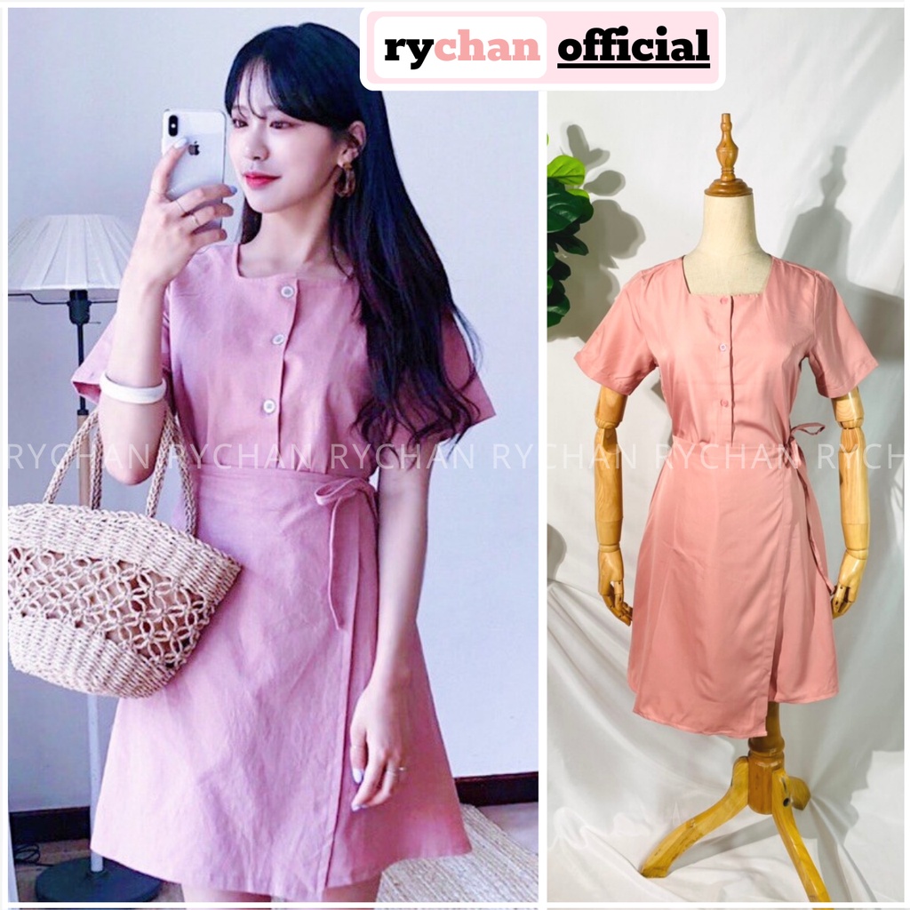 Đầm Xòe Hồng Đắp Vạt Nhún Eo [ẢNH THẬT CUỐI] - DX151