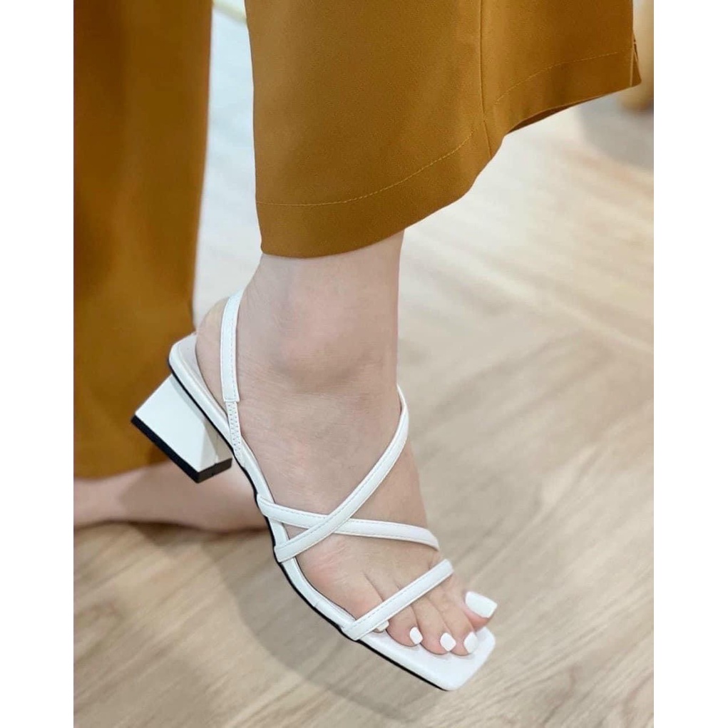 Giày Sandal gót vuông quai dây bắt chéo gót 4 phân bigsize SD003